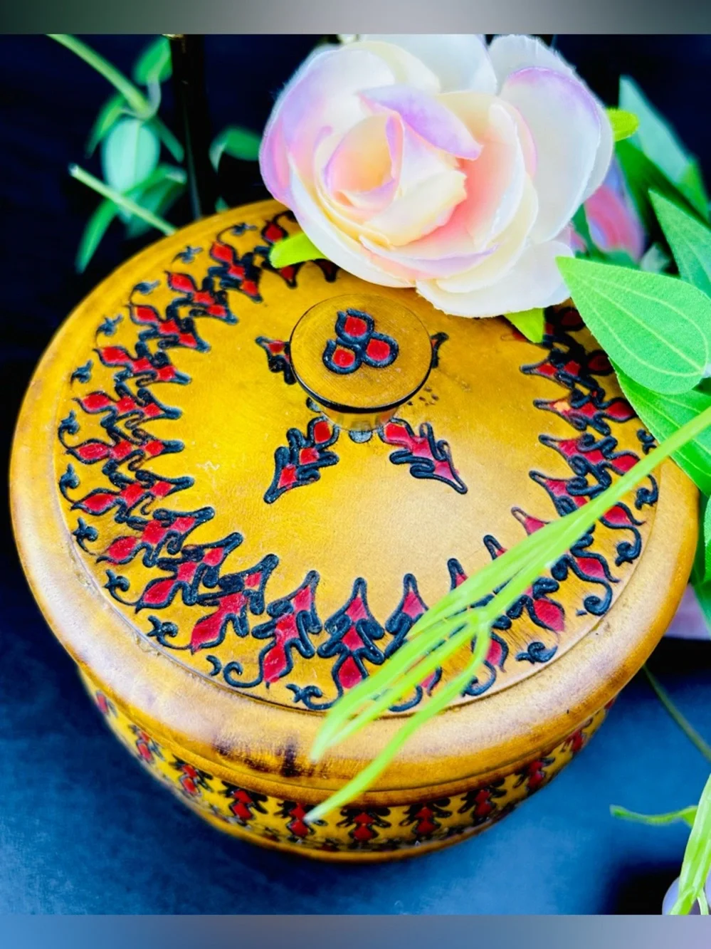 Romanian Wooden Box Hand Carved Poiana Brasov Folk Art Lidded Container Etched